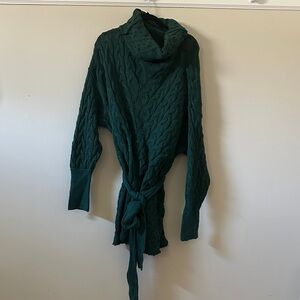 Free People Deep Green Cable Knit Turtleneck Sweater